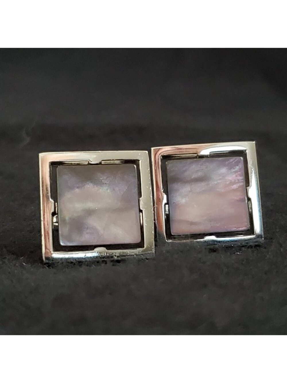 Vintage Sarah Cov Mother Of Pearl Cufflinks Gray Pink Silver Tone 7/8"